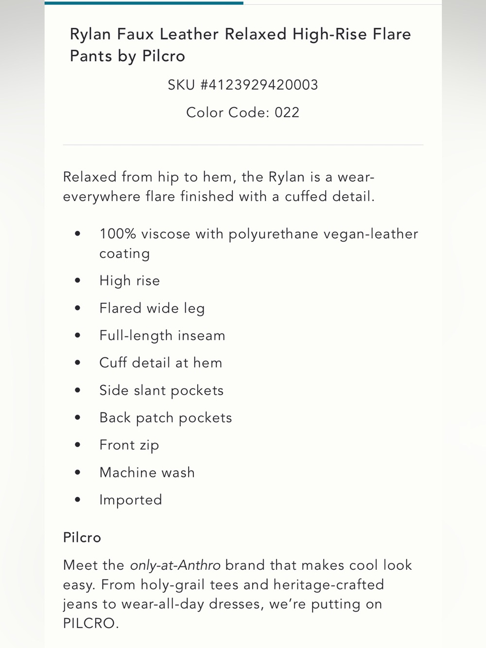 Anthropologie NWT Rylan Faux Leather Relaxed High-Rise Flare Pants by Pilcro 25 - Picture 5 of 16